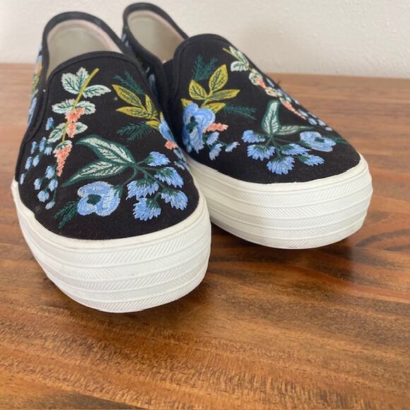 Keds Rifle Paper Co Botanical Black Platform Slip-on Sneakers - Size 8 - Picture 3 of 9